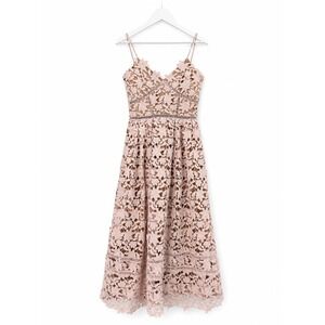 Roselani Blush Pink Floral Crochet Lace Fit & Flare Midi Dress Spaghetti Strap S